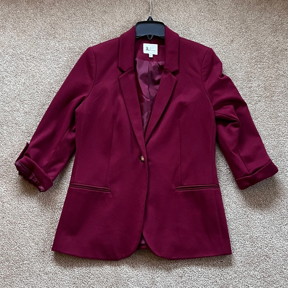 Burgundy Womens Blazer with Cuff Sleeve Size M